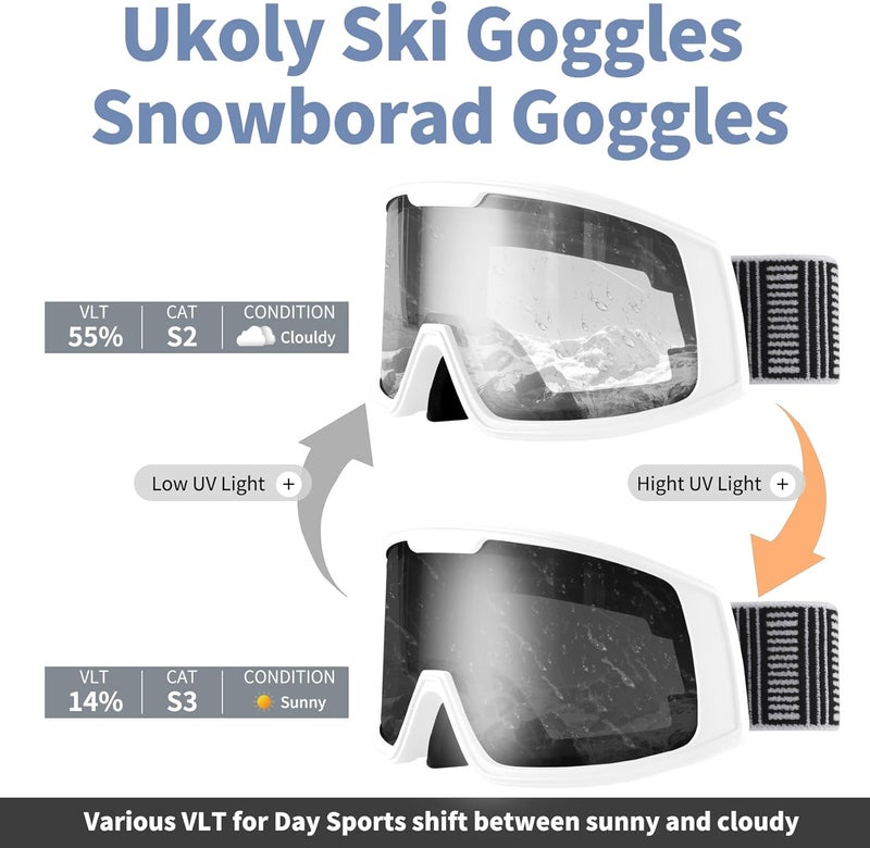 Ukoly Ski/Snowboard Goggles for Men Women, Snow Goggles HD Lens Anti-Fog Coating OTG Design UV400 Protection Windproof - Image 3